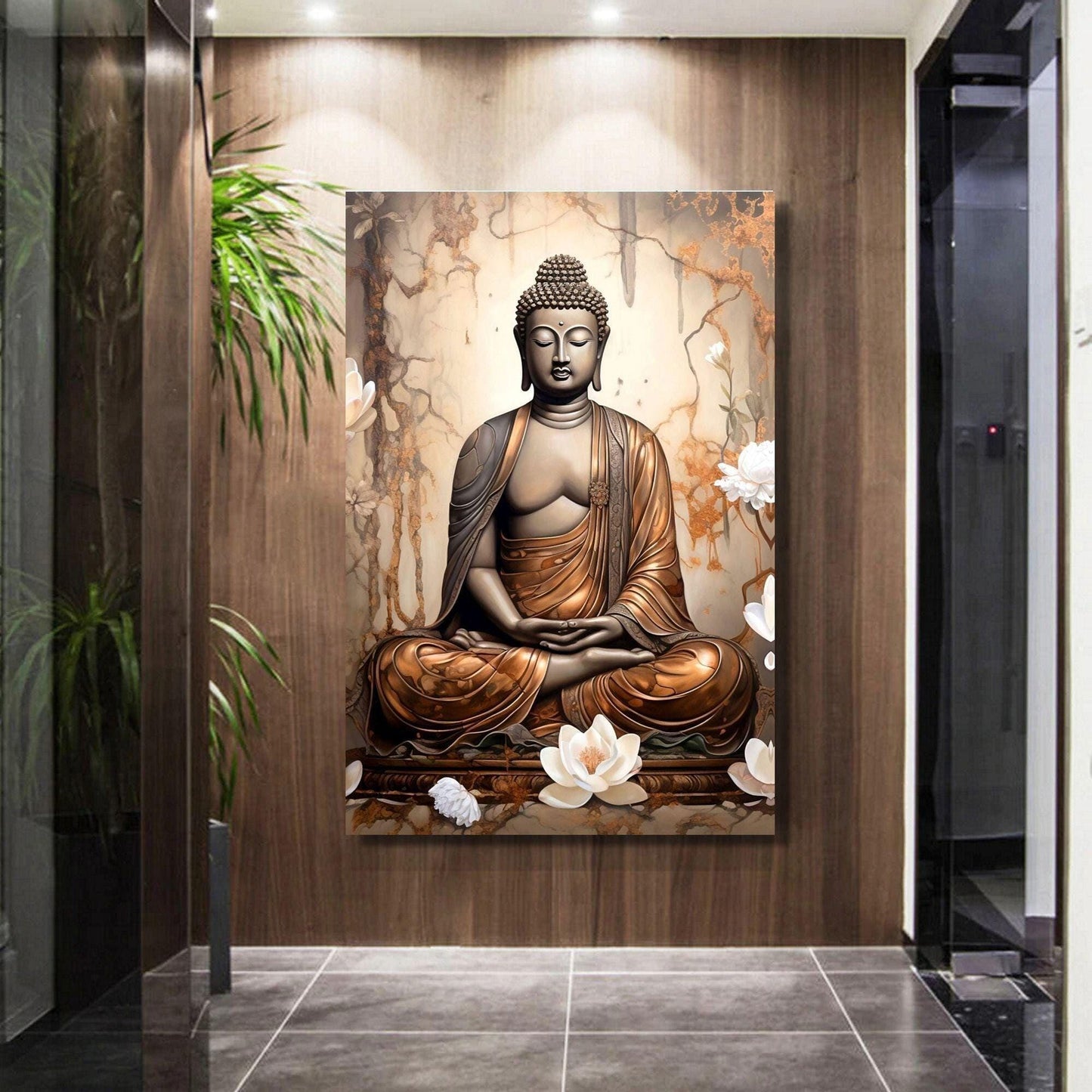 Buddha Spiritual with Lotus Flower Colourful Stunning Wall Art Ready to Hang Canvas Printed or Paper Poster Print - Premium Quality - Home Decor