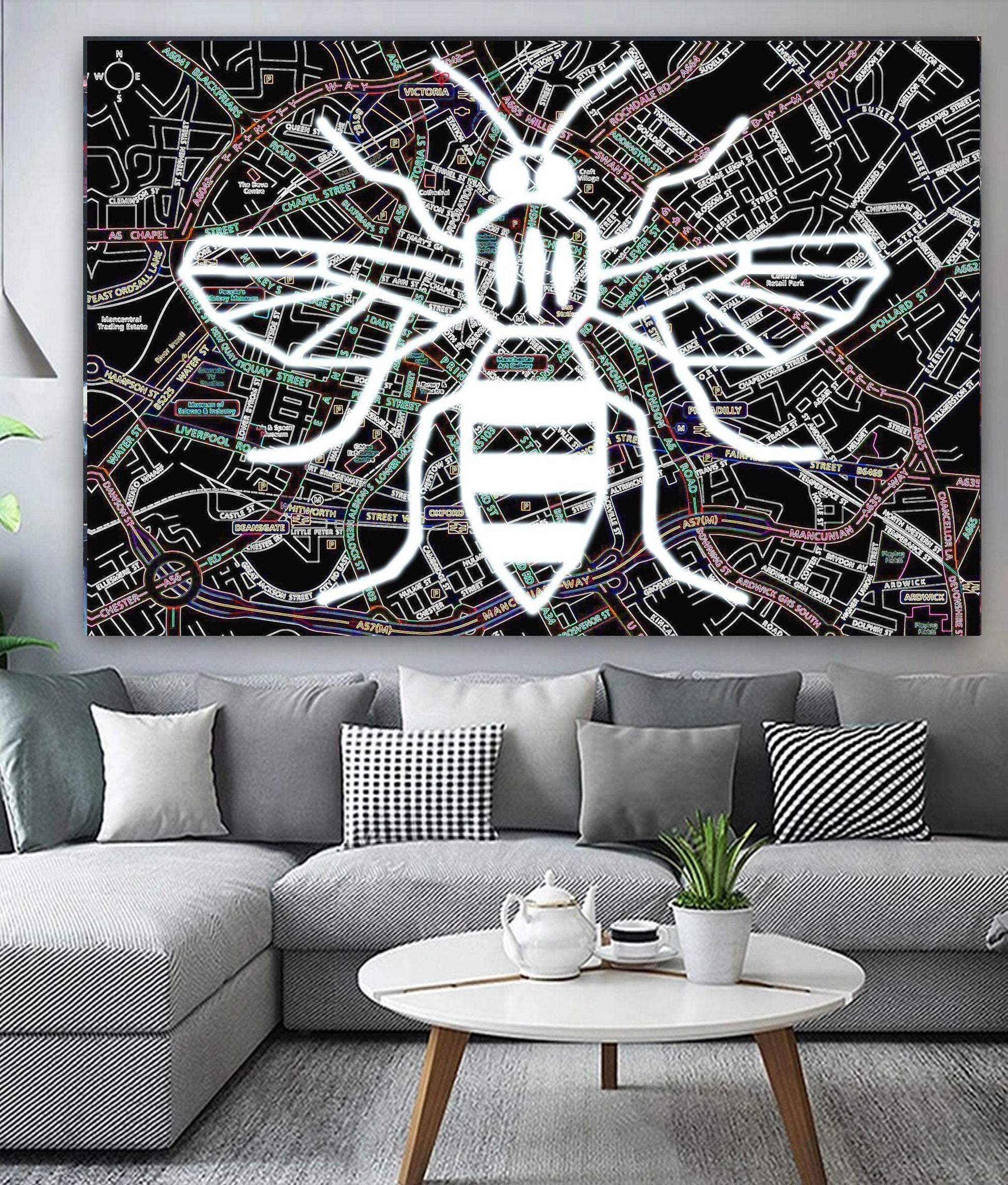 Manchester Bee Black Map