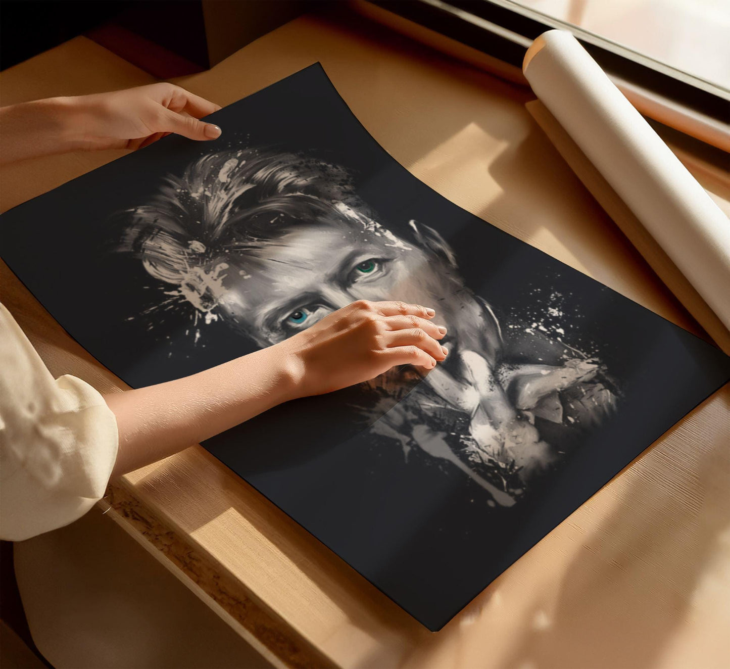 David Bowie Printed Canvas Wall Art or Poster Print for contemporary homes. Famous celebrity artwork. Grafitti style printed wall art.