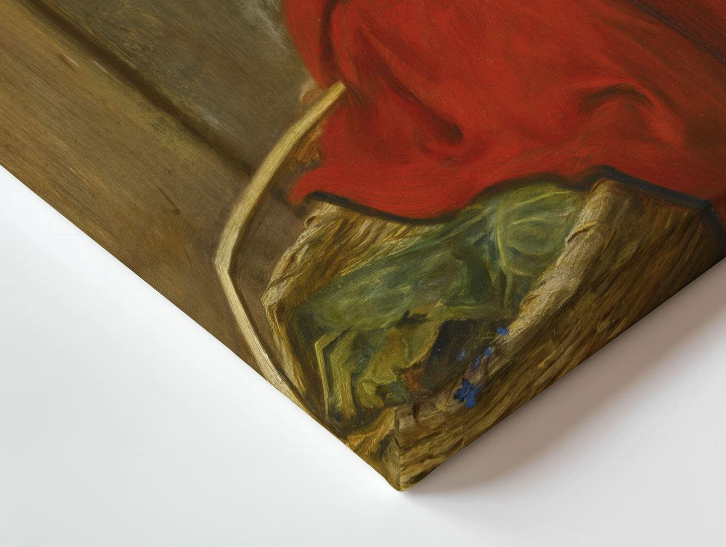 Close up of Canvas wall art and poster of Millais Little Red Riding Hood oil painting by famous artist. The picture is appreciated by fine art lovers all over the world and bought as stretched canvases and poster prints.