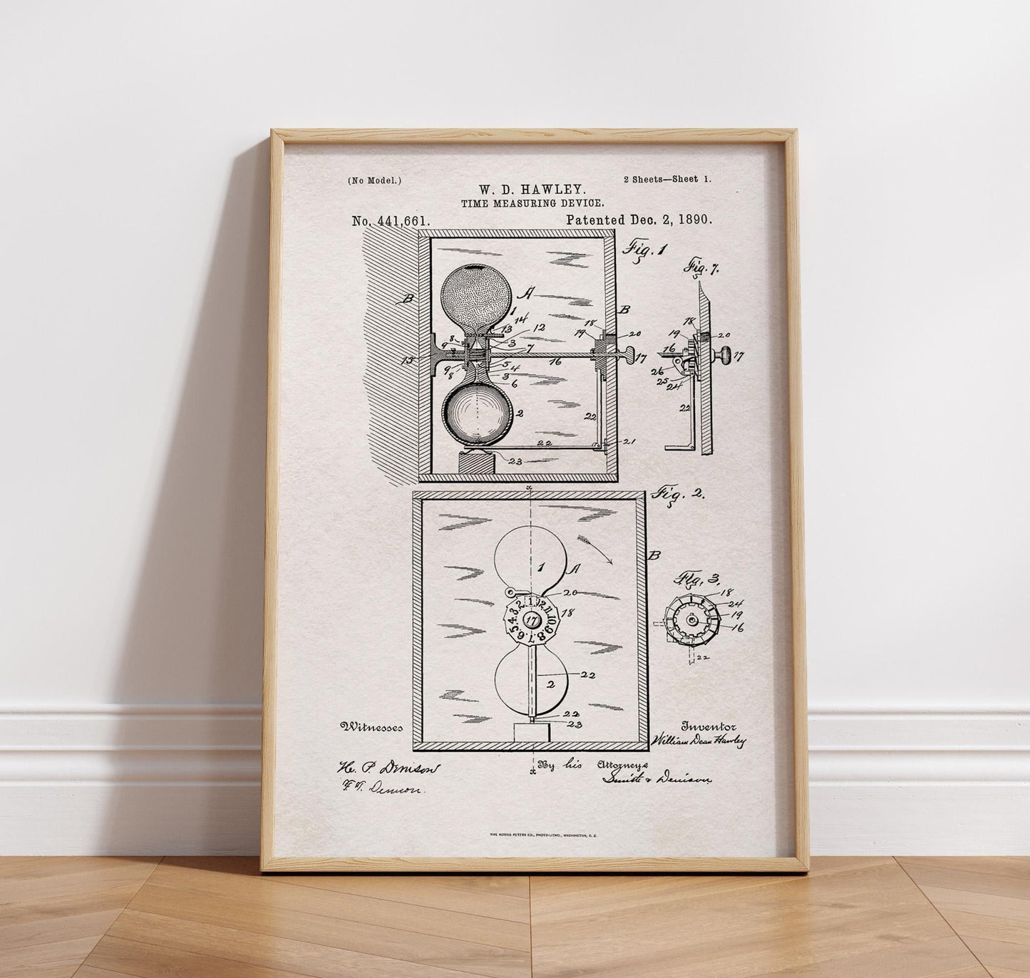 Clock patent art print or canvas wall art for quirky inventor gift. Wallart picture gift for inventor, designer, teacher, office decor