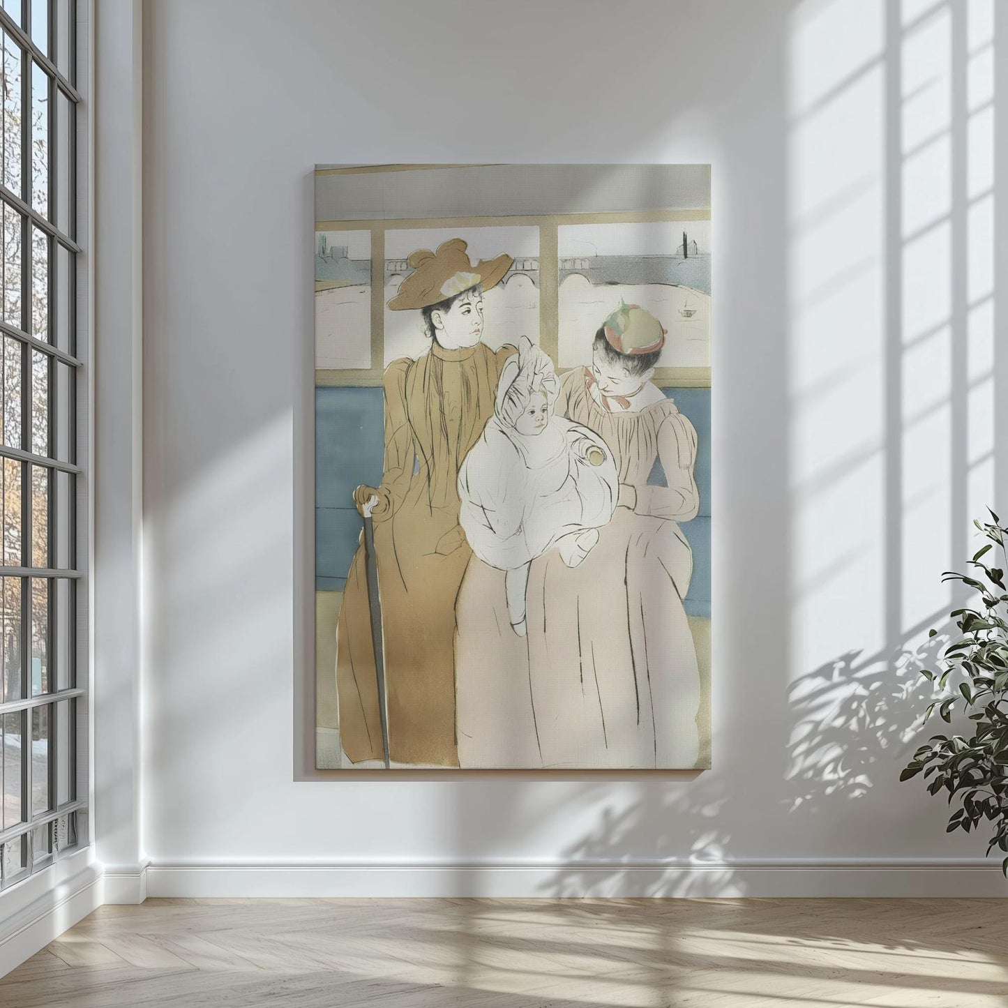 Mothers Day art print or canvas by Mary Cassatt Omnibus pictured as a canvas in a modern home