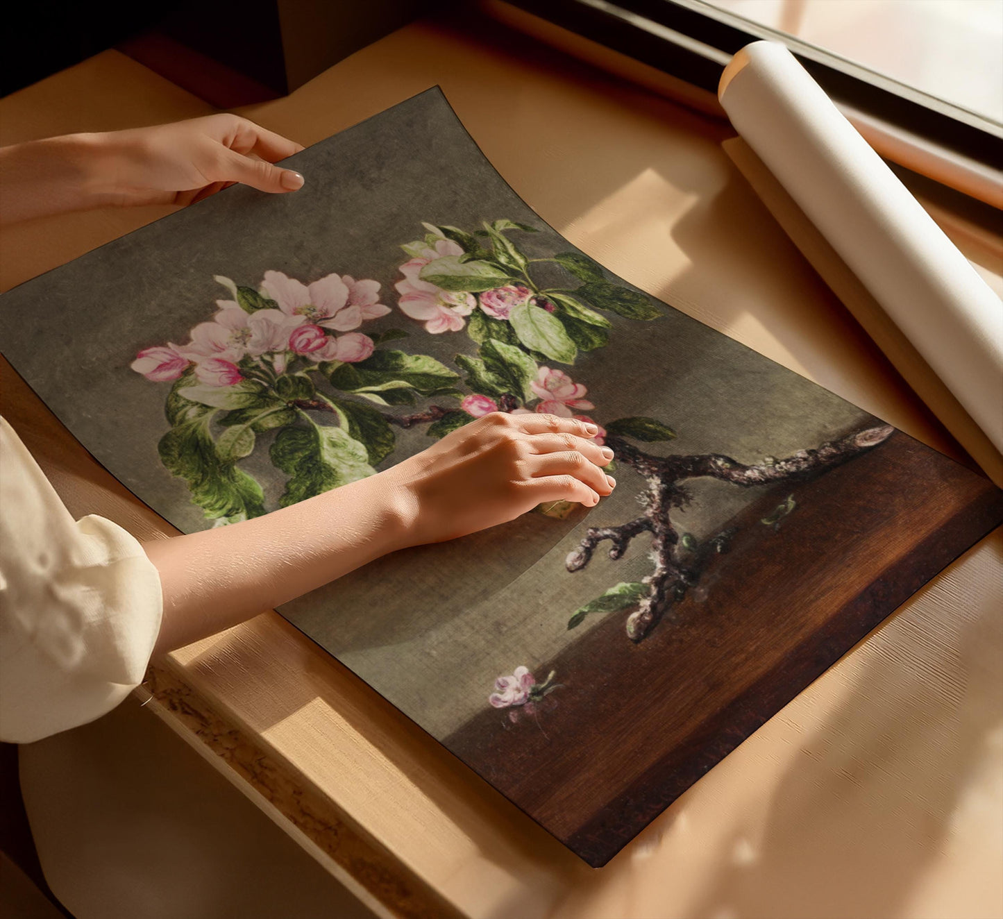 Vintage blossom flowers canvas wall art or poster print for Mother's Day gift. Mum bedroom picture, present for Mom. Victorian painting