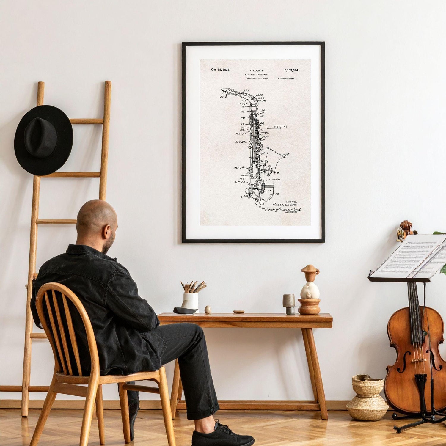 saxophone blueprint patenta art for music lover