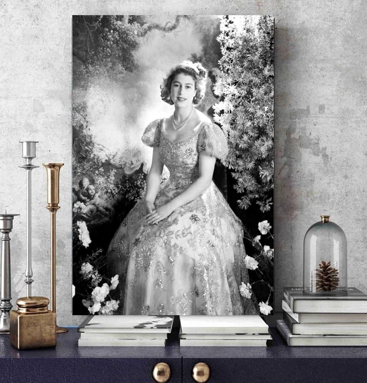 Queen Elizabeth Beautiful Vintage Black and White