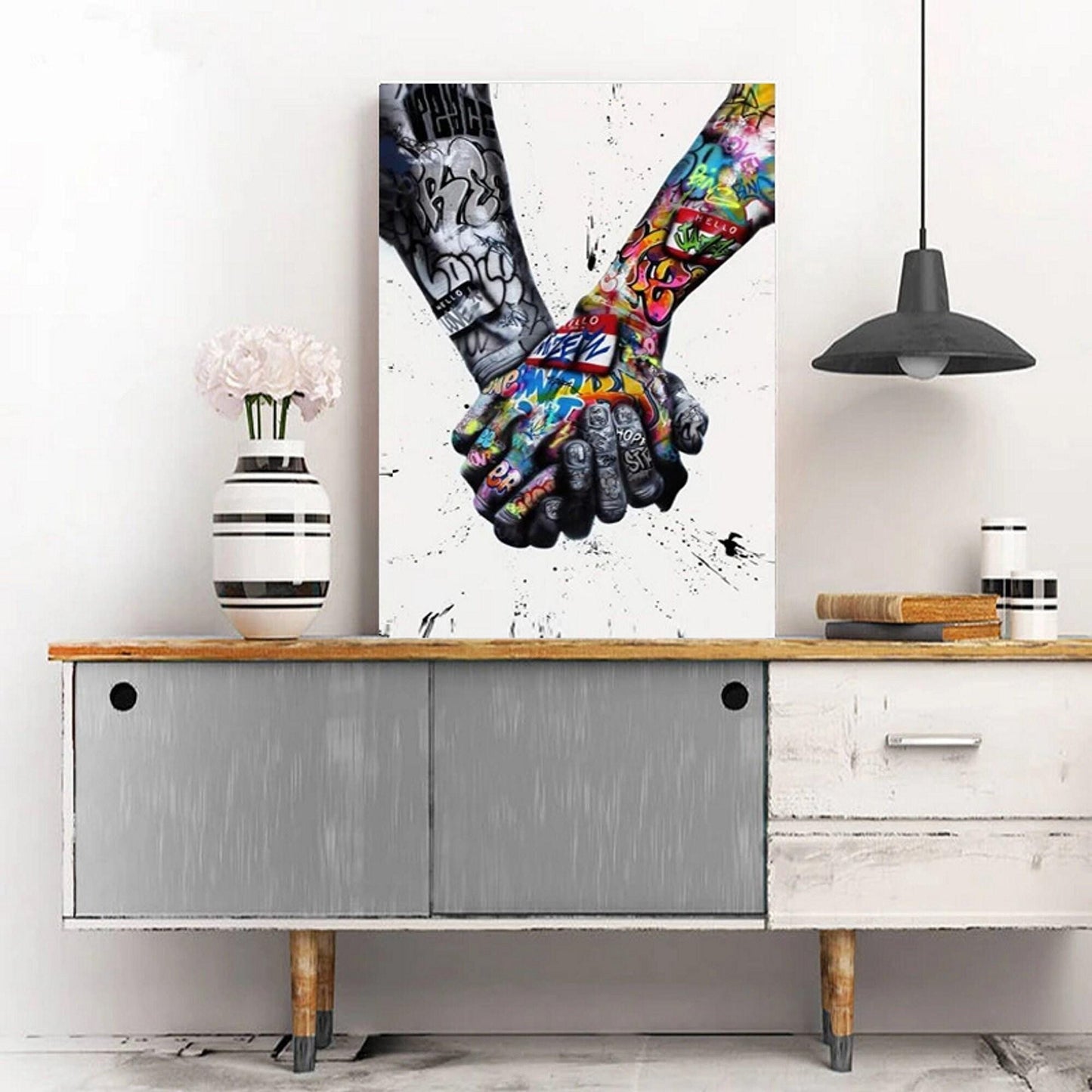 World Unity Holding Hands Graffiti Art Box Framed Printed Canvas
