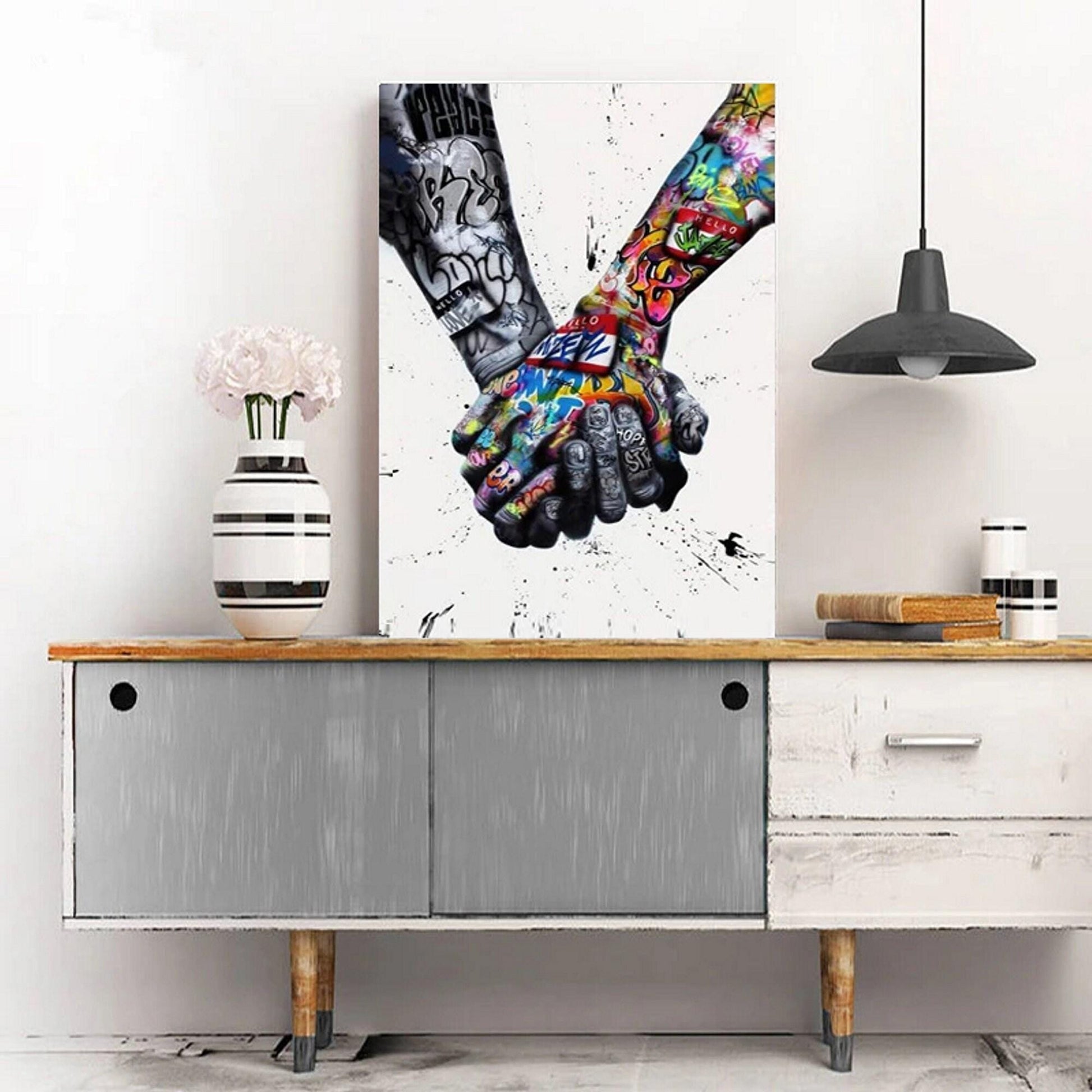 World Unity Holding Hands Graffiti Art Box Framed Printed Canvas