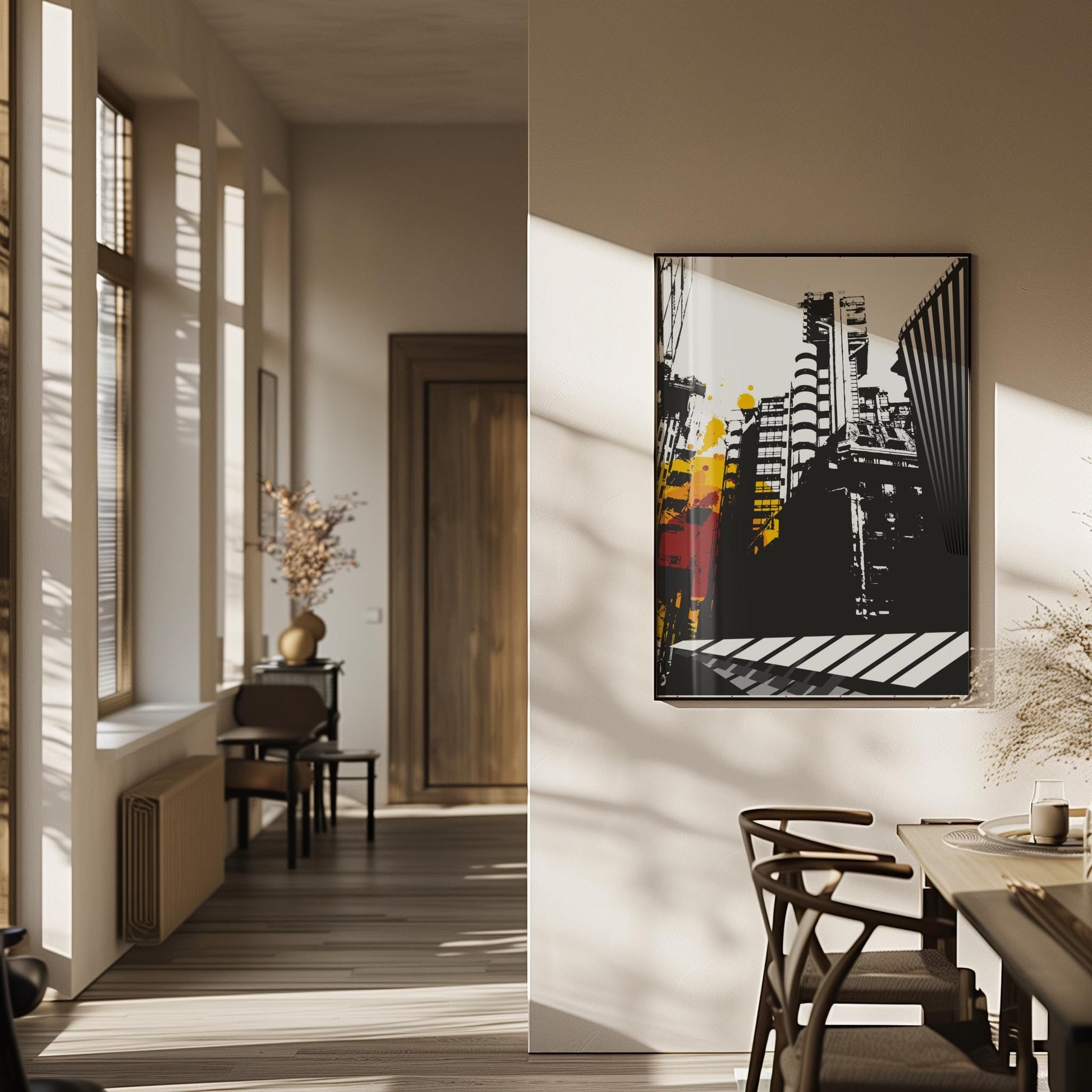 Grunge City graffiti canvas wall art or poster print for contemporary rooms. Urban picture, Banksy street art, student gift.