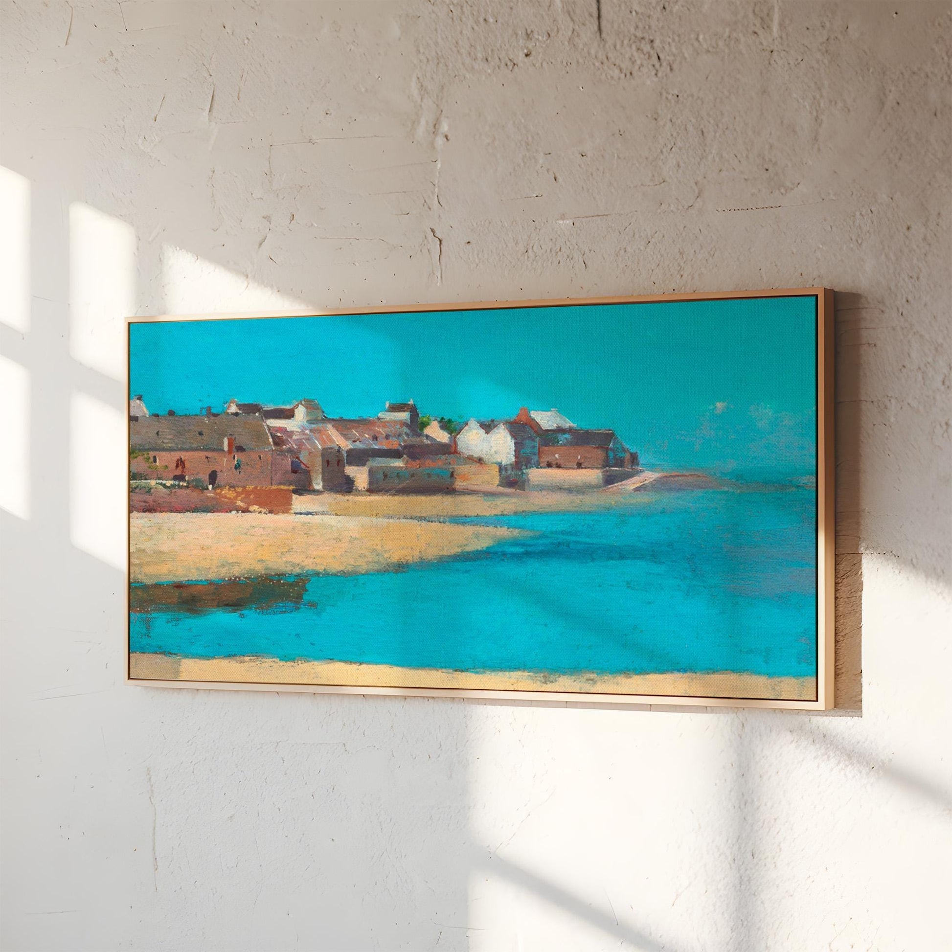 French Vintage Seaside Village | Panoramic canvas, seaside landscape in Brittany, wall art gift for rustic or creative homes