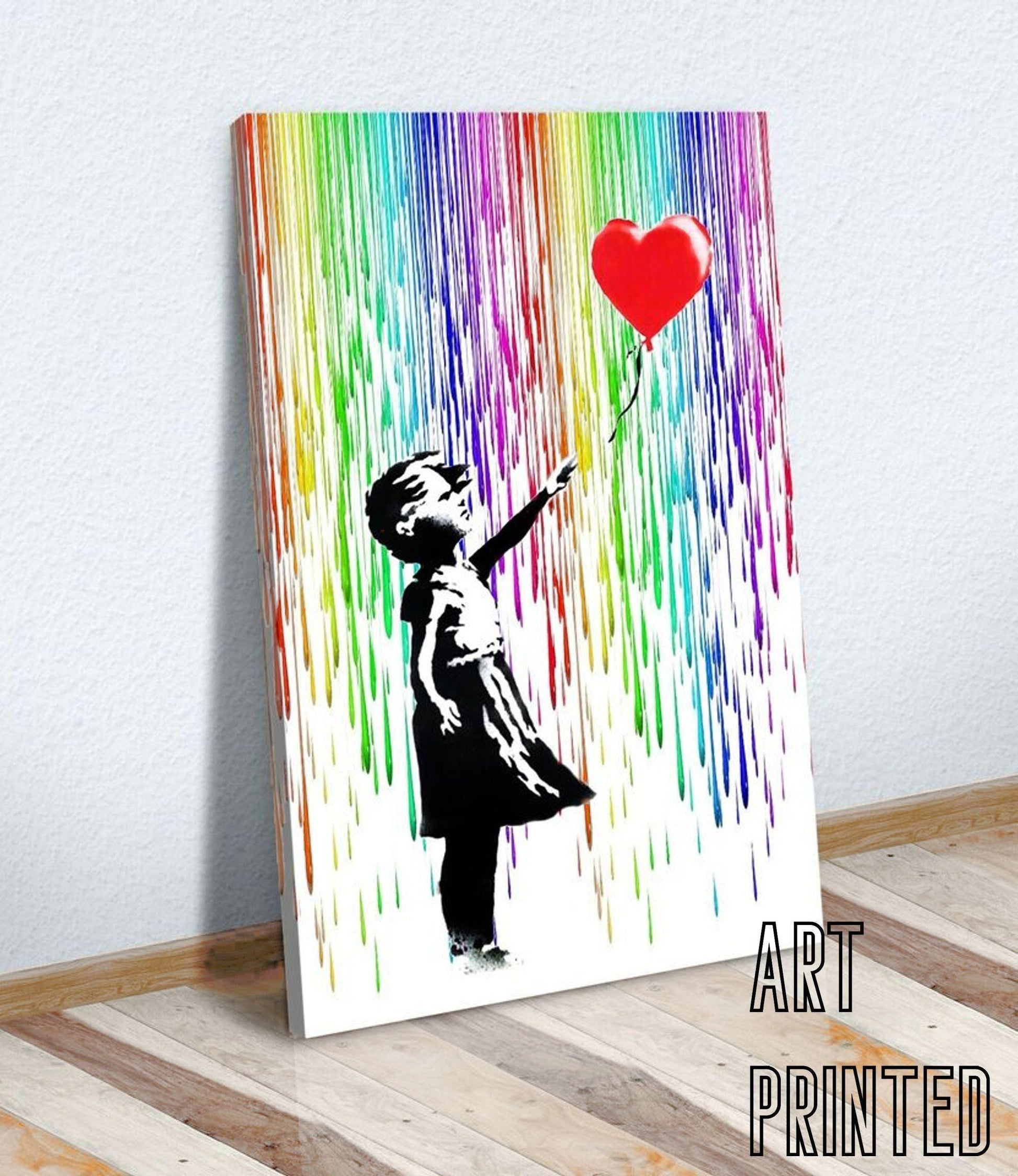 Girl with Balloon Rainbow Rain