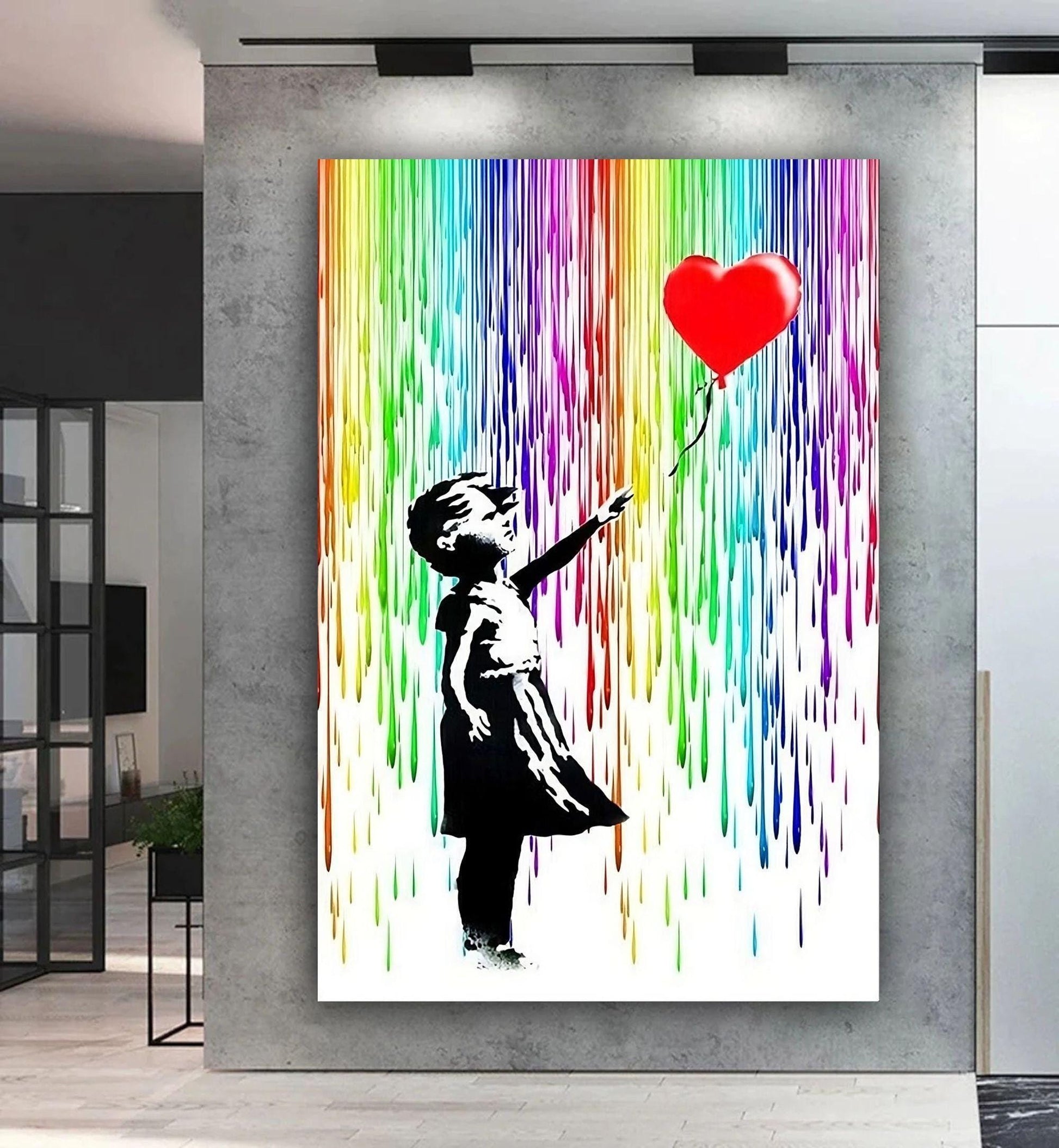 Girl with Balloon Rainbow Rain