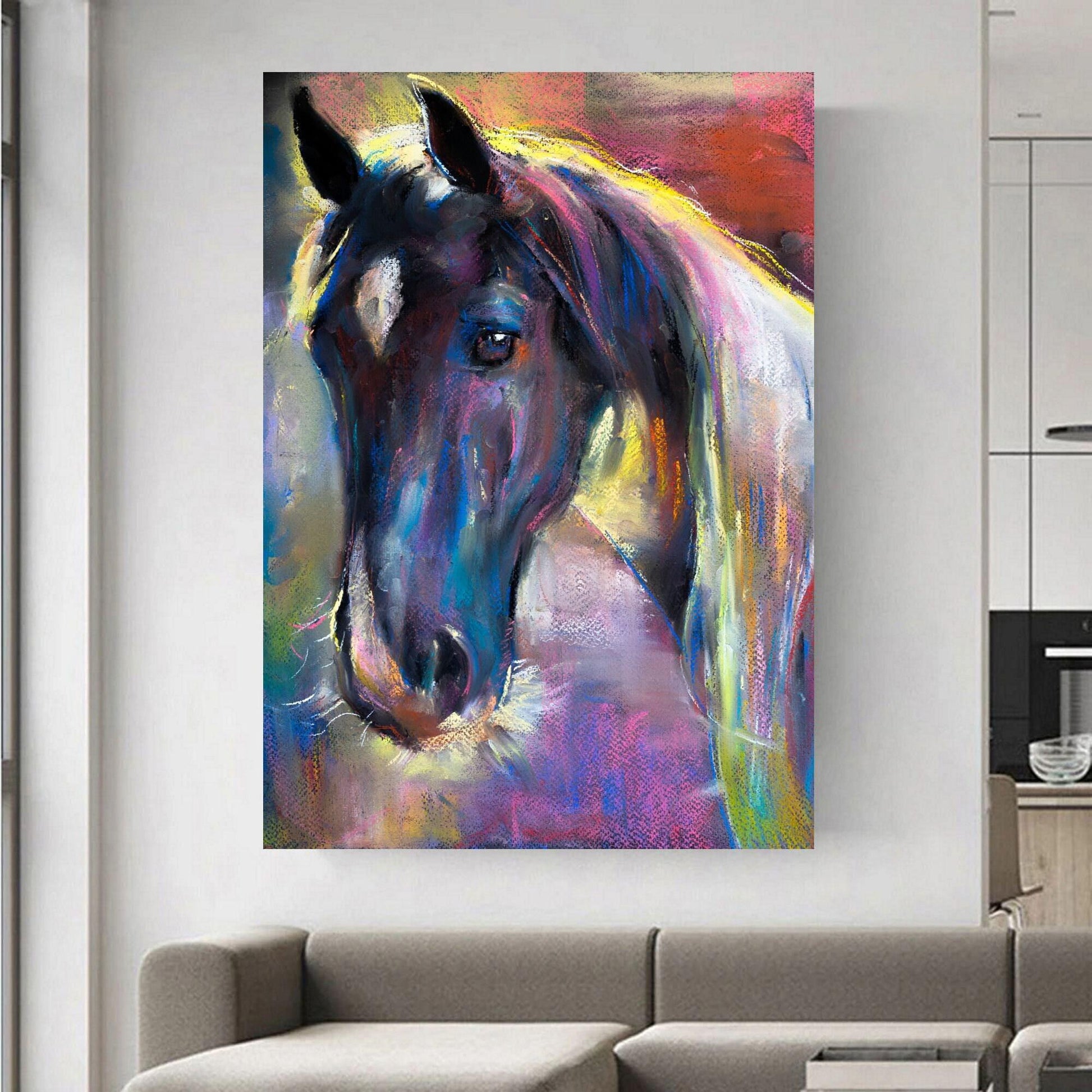 Pastel Horse Art Print – Soft Colourful Equine Wall Decor – Horse Lover Gift