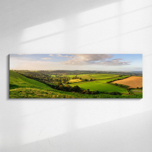Somerset Panorama | Panoramic canvas wall art, West Country Photograph | Colourful Large Photo of English Countryside.