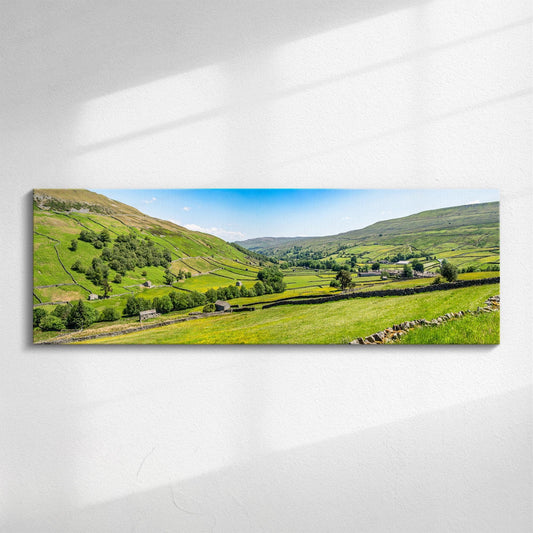 Yorkshire Dales Panorama | Panoramic canvas wall art, Northern Countryside Photograph | Colourful Large Photo of James Herriot Country.