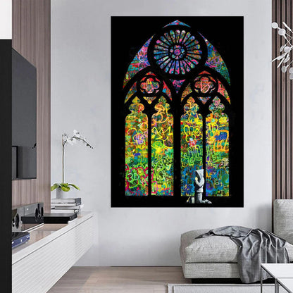 Banksy Stained Glass Window