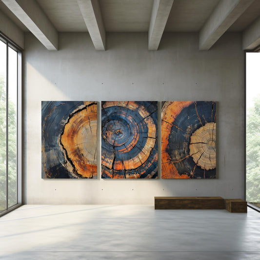 Abstract Tree Ring Canvas Wall Art or Gallery Print set of 3.  Neutral Home Decor, Minimalist Modern Farmhouse Living Room.
