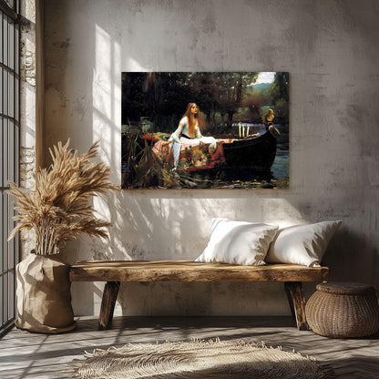 Lady of Shallott canvas or poster print for home decor by John William Waterhouse. Famous artist painting dark gothic cottagecore. Tragic heroine Victorian picture from Arthurian legend.