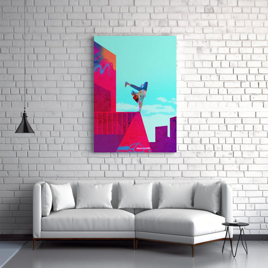 Parkour graffiti canvas wall art or poster print for modern decor. Urban picture collage, Banksy street art, student gift with parkourist
