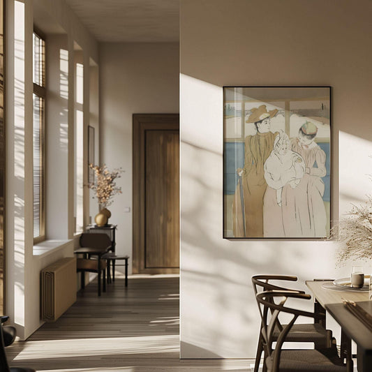 Mothers Day art print or canvas by Mary Cassatt Omnibus pictured in a frame in a modern contemporary interior. Stunning poster to celebrate mums and motherhood given by children, sons and daughters in honour of their own mother and grandmother.