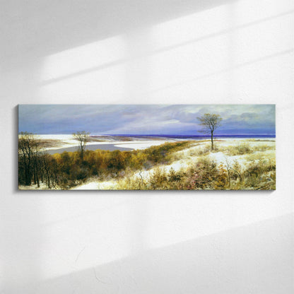 Snow Scene Panorama | Panoramic canvas wall art, wide snowy winter landscape. Festive wintery picture.
