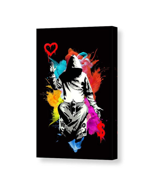 Banks Love or Money Graffiti Street Printed Canvas wall art or Poster print artwork. Son nephew teen birthday gift. Urban colourful artwork