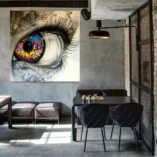 Graffiti Street Art Eye square printed and stretched gallery wrapped canvas ready to hang
