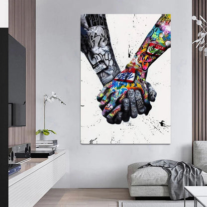 World Unity Holding Hands Graffiti Art Box Framed Printed Canvas