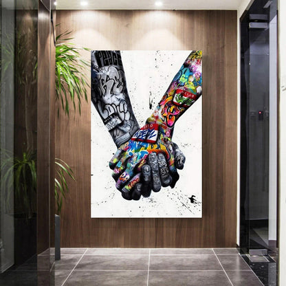 World Unity Holding Hands Graffiti Art Box Framed Printed Canvas