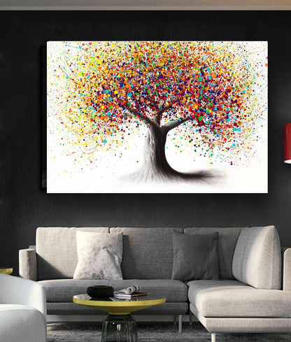 Rainbow Tree of Life Canvas Wall Art – Colourful Abstract Poster Print – Modern Artwork for Home Decor – Vibrant Splatter Nature Picture