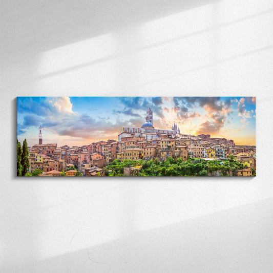 Tuscany Panorama | Panoramic canvas wall art, Siena, Tuscany Photograph | Colourful Large Landscape Photo for Modern Homes