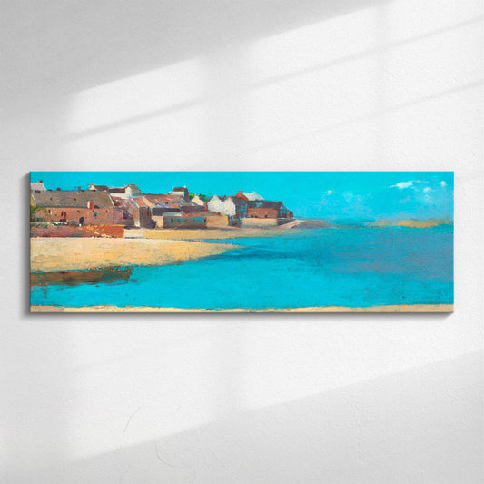 French Vintage Seaside Village | Panoramic canvas, seaside landscape in Brittany, wall art gift for rustic or creative homes