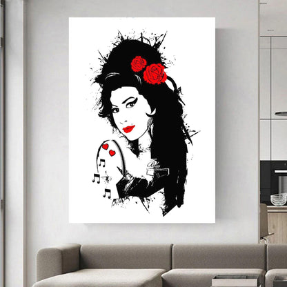Amy Winehouse Black and White Red Lips