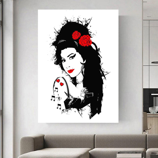 Amy Winehouse Black and White Red Lips