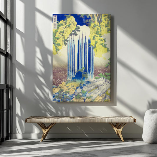 Yoro Waterfall by Katsushika Hokusai is a breathtaking ukiyo-e print from his A Tour of Japanese Waterfalls series, created in the 19th century. The artwork depicts the cascading water flowing in elegant, curved streams, surrounded by lush greenery and small human figures, emphasizing the harmony between nature and daily life in traditional Japan.