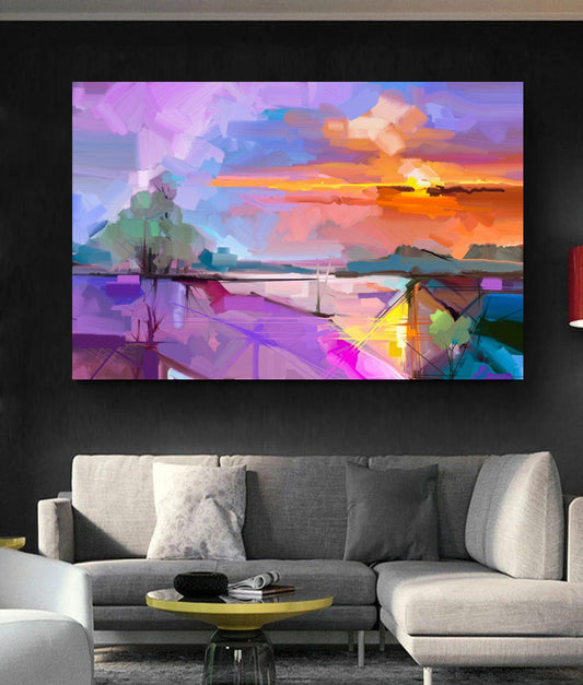 Colourful Abstract Canvas Wall Art or poster print. Vibrant colourful contemporary scenic painting printed. Large abstract picture.