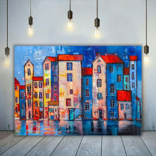 Colourful street canvas wall art or poster print. Vibrant wallart for modern home decor. Contemporary painting print.