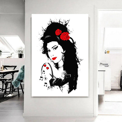 Amy Winehouse Black and White Red Lips