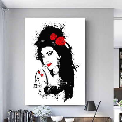 Amy Winehouse Black and White Red Lips