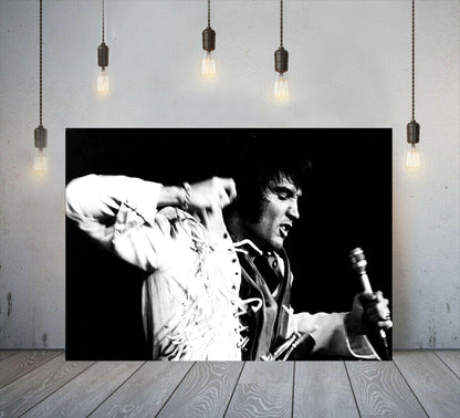 Elvis Presley black and white photograph on stage, canvas wall art or poster fine art paper print