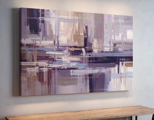 Artful abstract canvas in soft blue and linen tones with gentle texture and a calming minimalist design