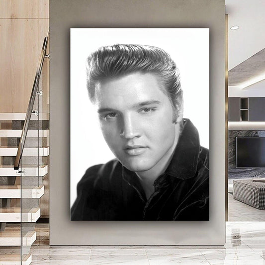 Elvis Presley Black and White headshot portrait cnavs wall art picture, poter paper print
