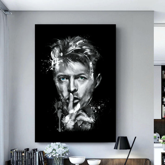 David Bowie Printed Canvas Wall Art or Poster Print for contemporary homes. Famous celebrity artwork. Grafitti style printed wall art.