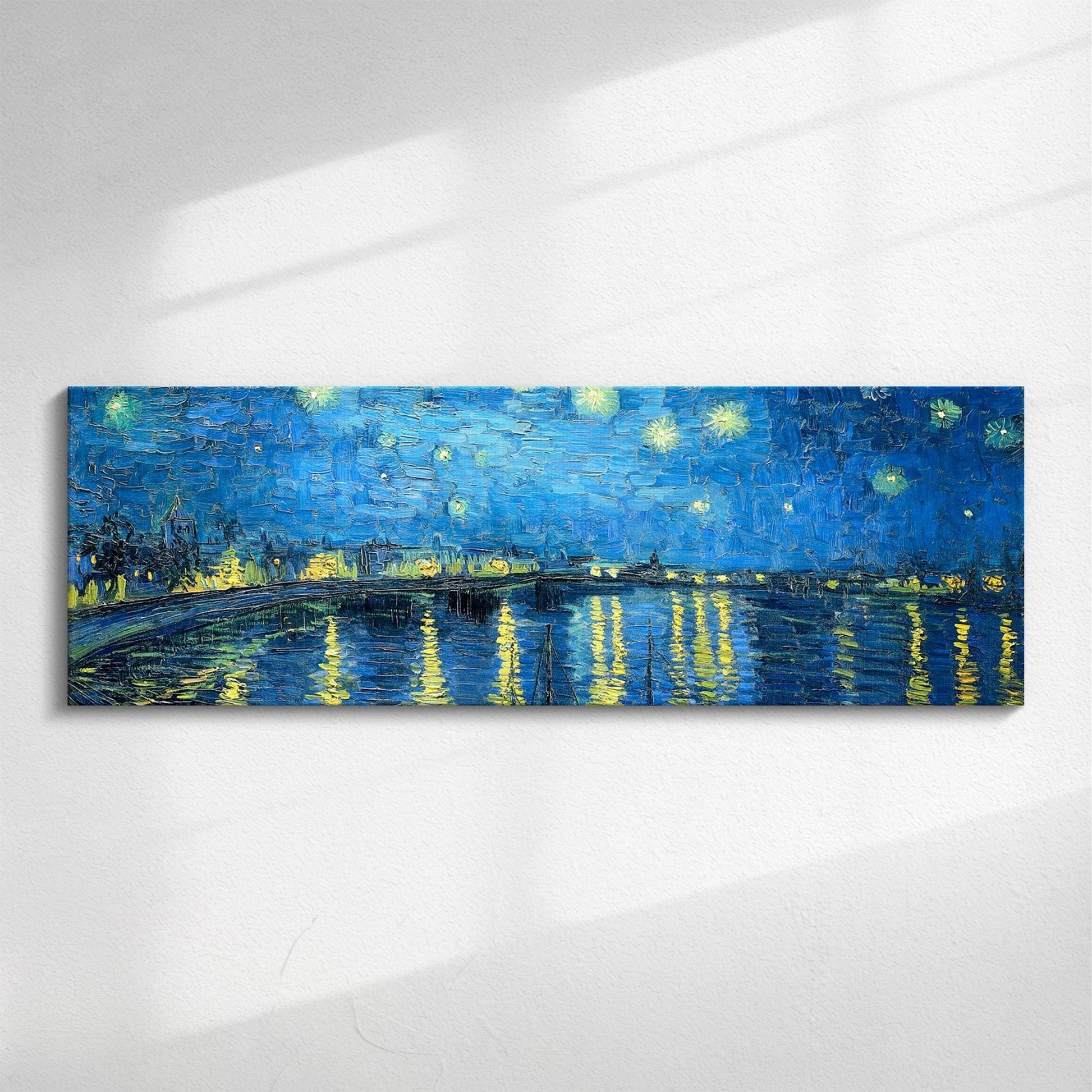 Van Gogh Starry Night | Panoramic canvas, expressionist landscape Starry Night over the Rhone, wall art gift for lovers of famous artists.
