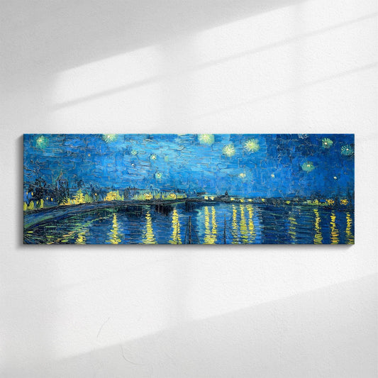 Van Gogh Starry Night | Panoramic canvas, expressionist landscape Starry Night over the Rhone, wall art gift for lovers of famous artists.