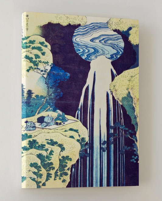 The Waterfall of Amida by Katsushika Hokusai is a stunning ukiyo-e print from his A Tour of Japanese Waterfalls series, created in the 19th century. This masterpiece captures the dramatic flow of water cascading down a rocky cliff, framed by lush natural scenery, showcasing Hokusai’s signature blend of movement, detail, and traditional Japan watercolours.
