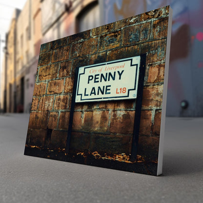 Beatles Fab Four Penny Lane canvas wall art or poster print. Iconic sixties band, song lyrics. Liverpool street scene photograph.