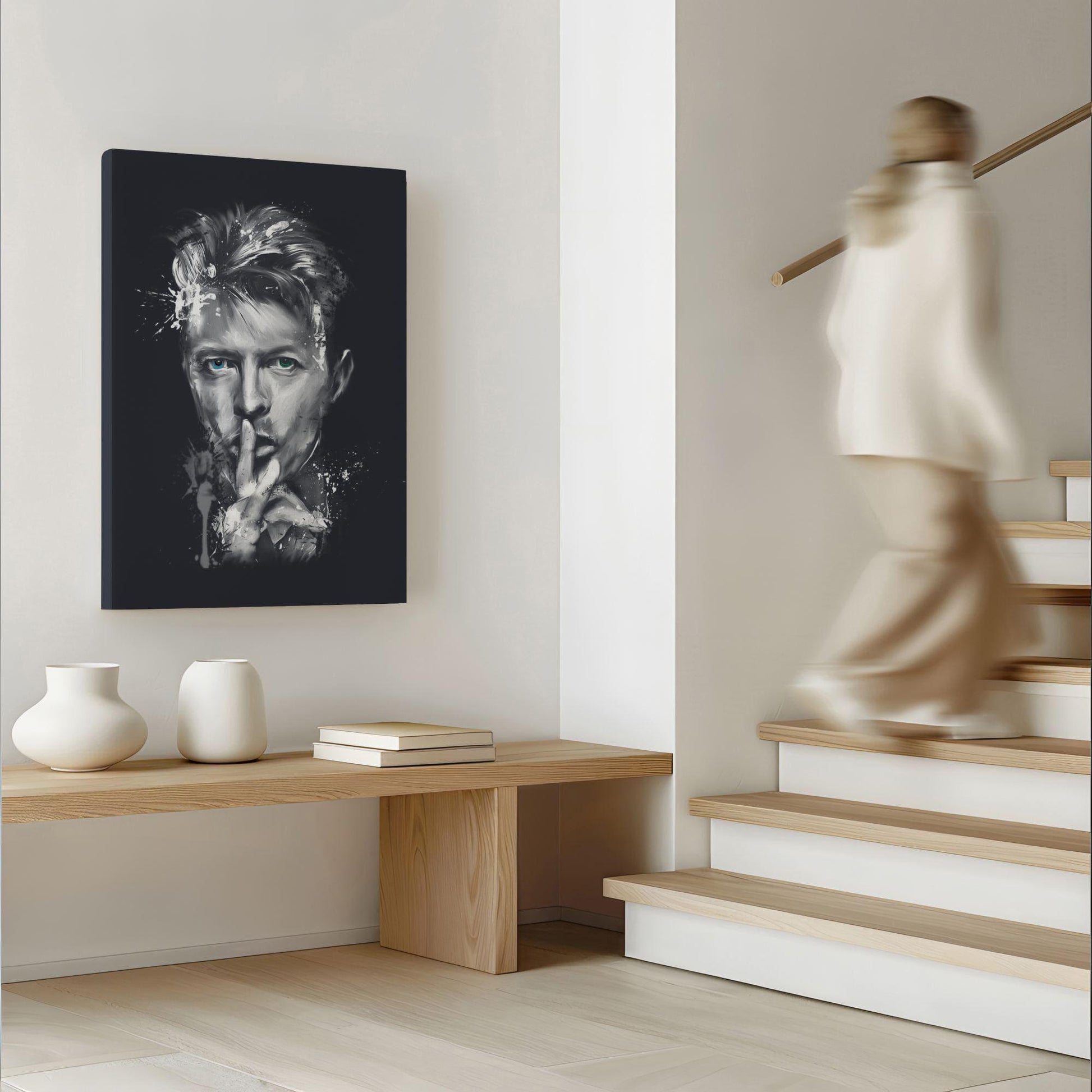 David Bowie Printed Canvas Wall Art or Poster Print for contemporary homes. Famous celebrity artwork. Grafitti style printed wall art.