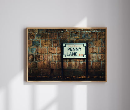 Beatles Fab Four Penny Lane canvas wall art or poster print. Iconic sixties band, song lyrics. Liverpool street scene photograph.