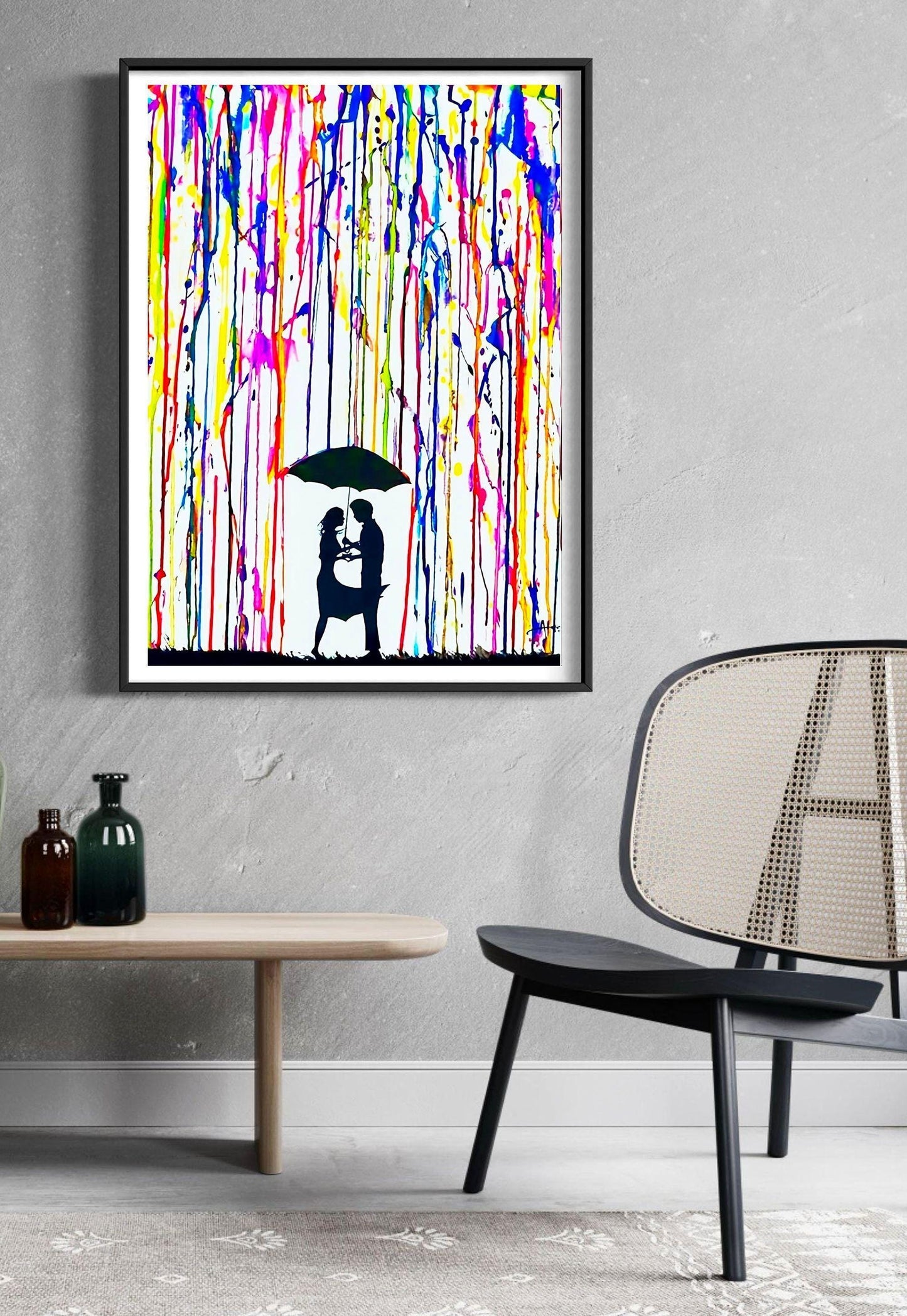 Banksy Style Couple in Rain